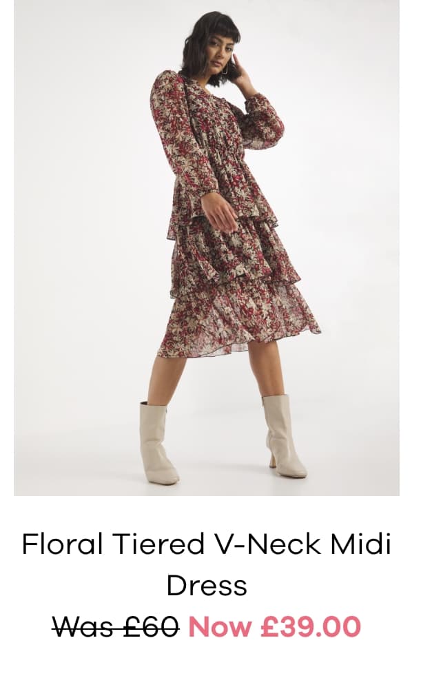 Floral Tiered V-Neck Midi Dress