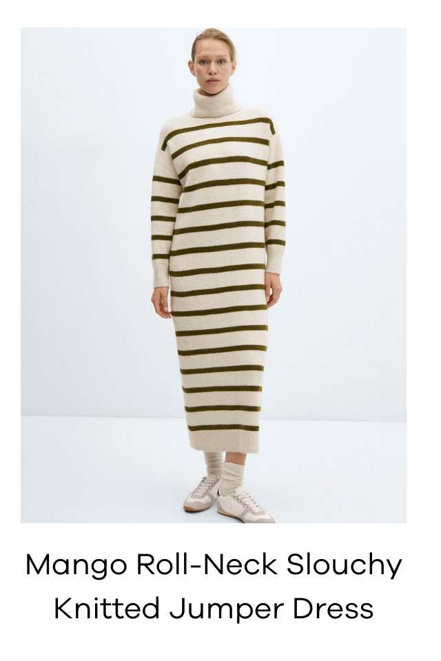 Mango Roll-Neck Slouchy Knitted Jumper Dress. Shop now